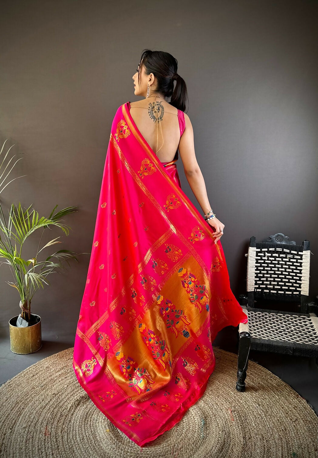 Joban Fashion Rani Pink Meenakari Weaving Paithani Sarees
