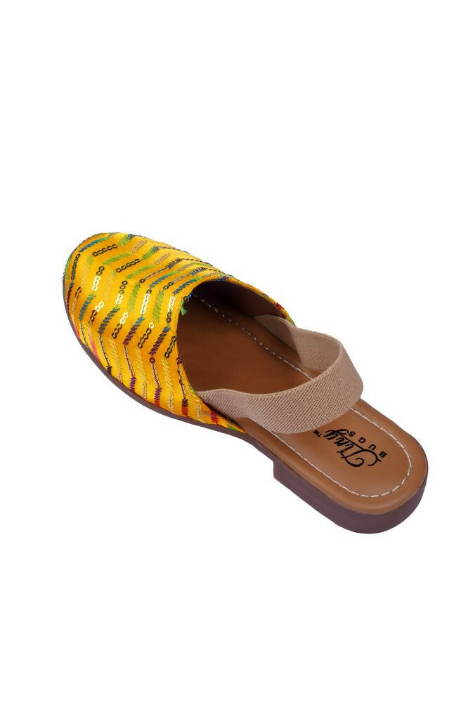 Tiny Bugs Girls Embroidered Strap Ethnic Jutis-Yellow  Grab2Buy Tiny Bugs Grab2Buy