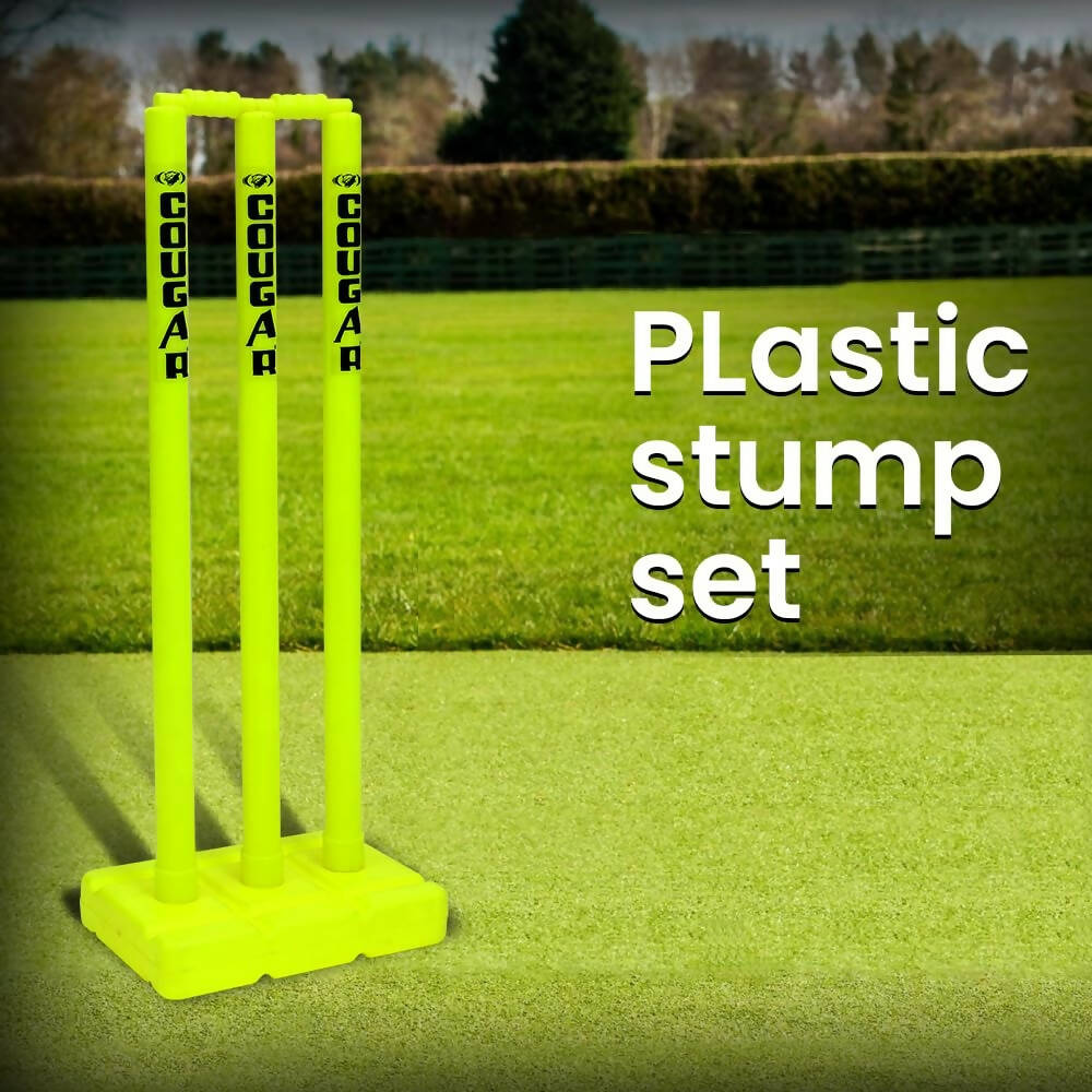 Cougar Plastic Cricket Stumps Set (Portable Plastic Wicket Set) with Stand & Bails 