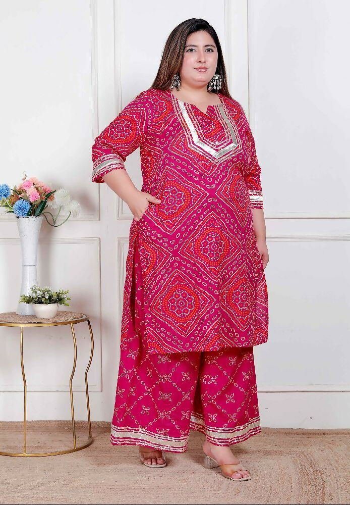 Miravan Plus Size Women'S Embellished Ethnic Cotton Kurta With Palazzo
