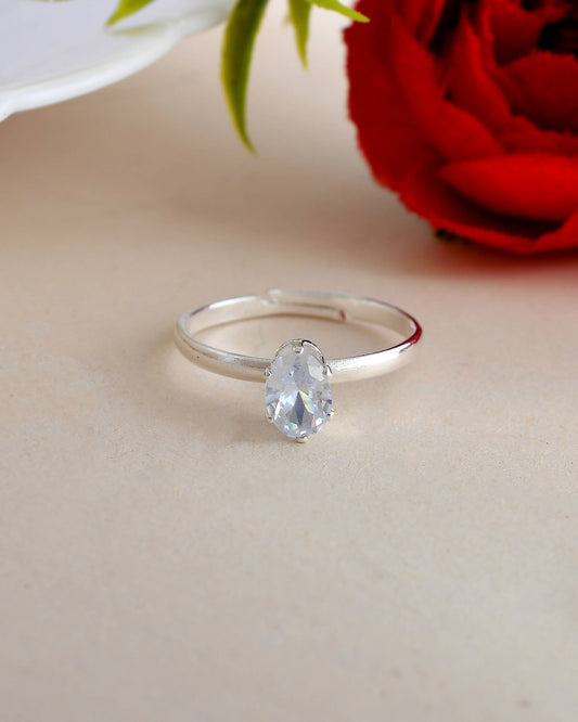 VOJ white CZ-detail Stainless Steel Cubic Zirconia Silver Plated adjustable finger Ring 