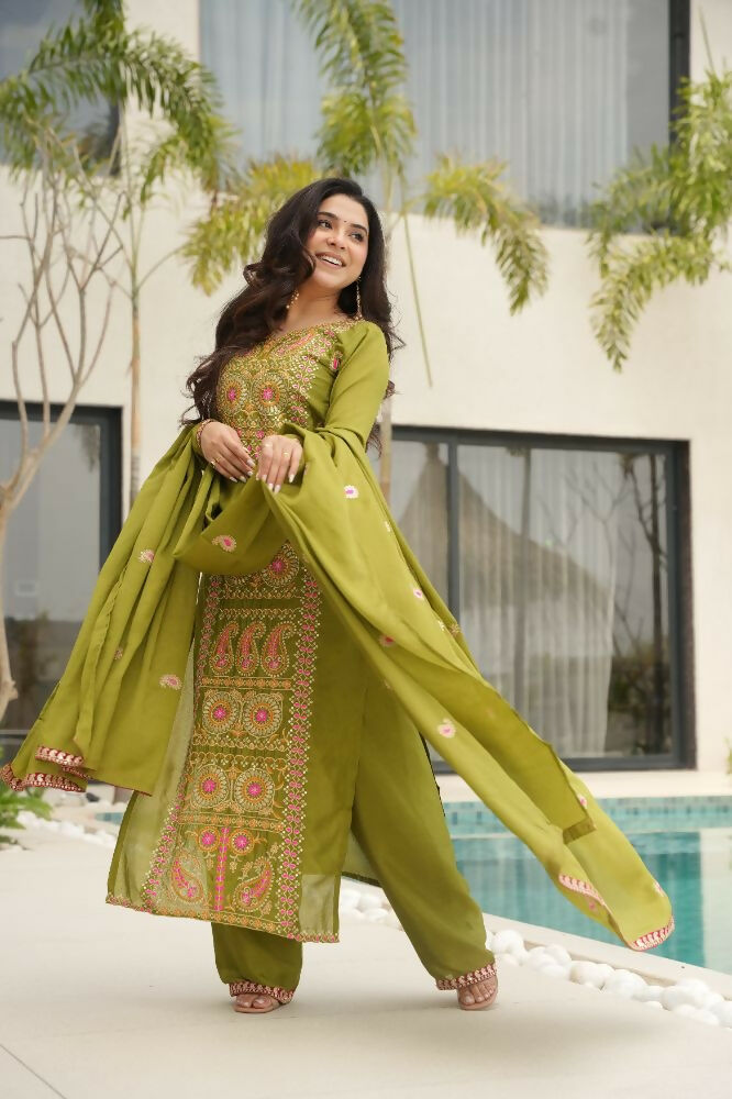 Joban Fashion Perot Kurta Set Silk Sequins , Zari, Coding & Thread Embroidered work
