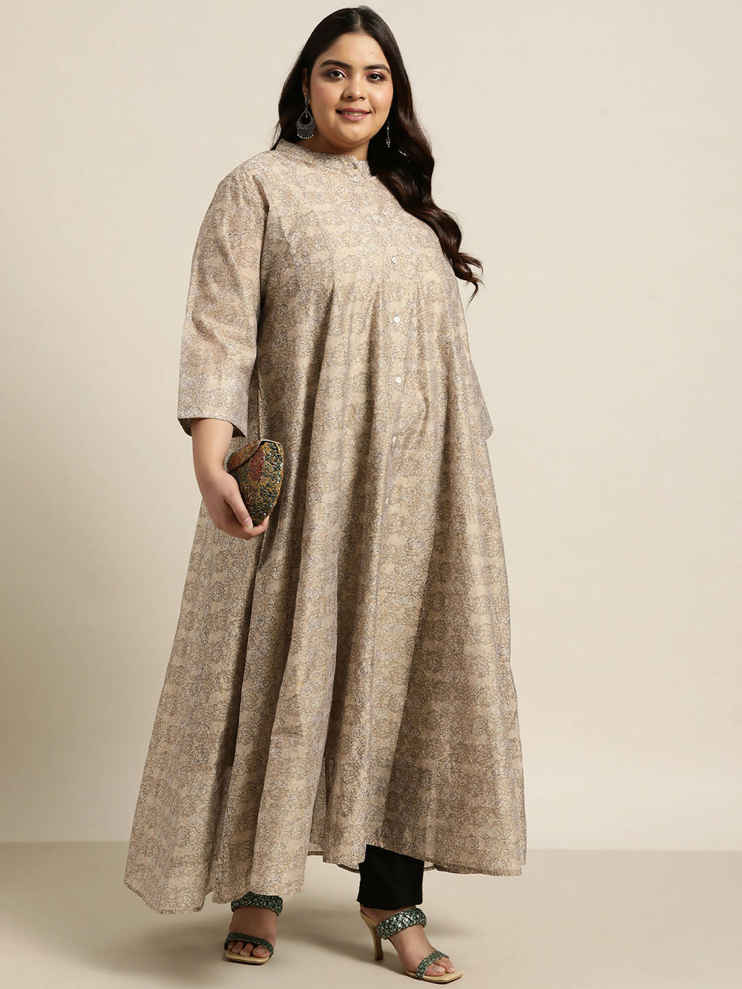 Juniper Women`S Beige Rayon Festive Wear Printed Anarkali Kurta