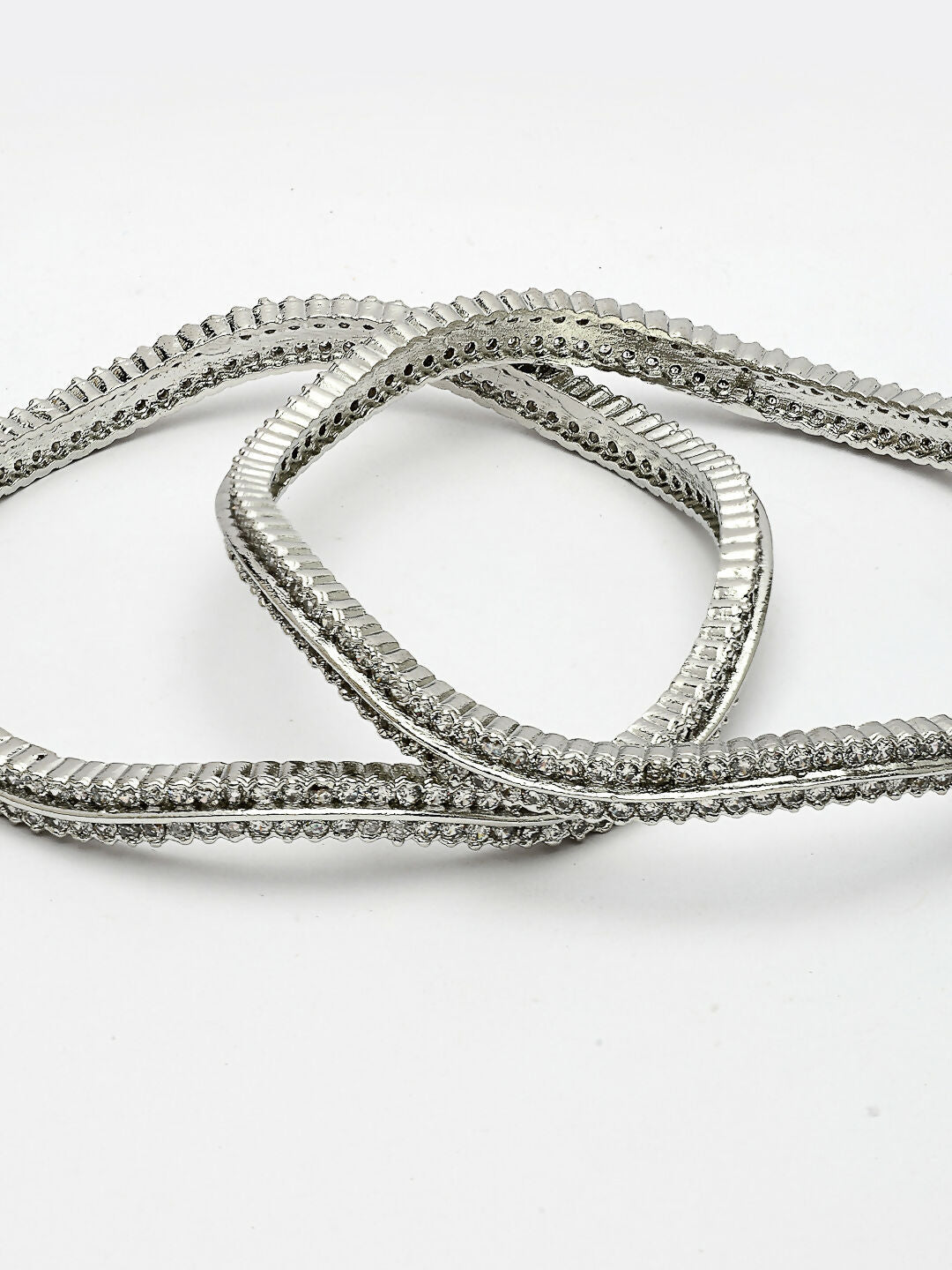 NVR Women's Set of 2 Silver-Plated American Diamond Studded Bangles