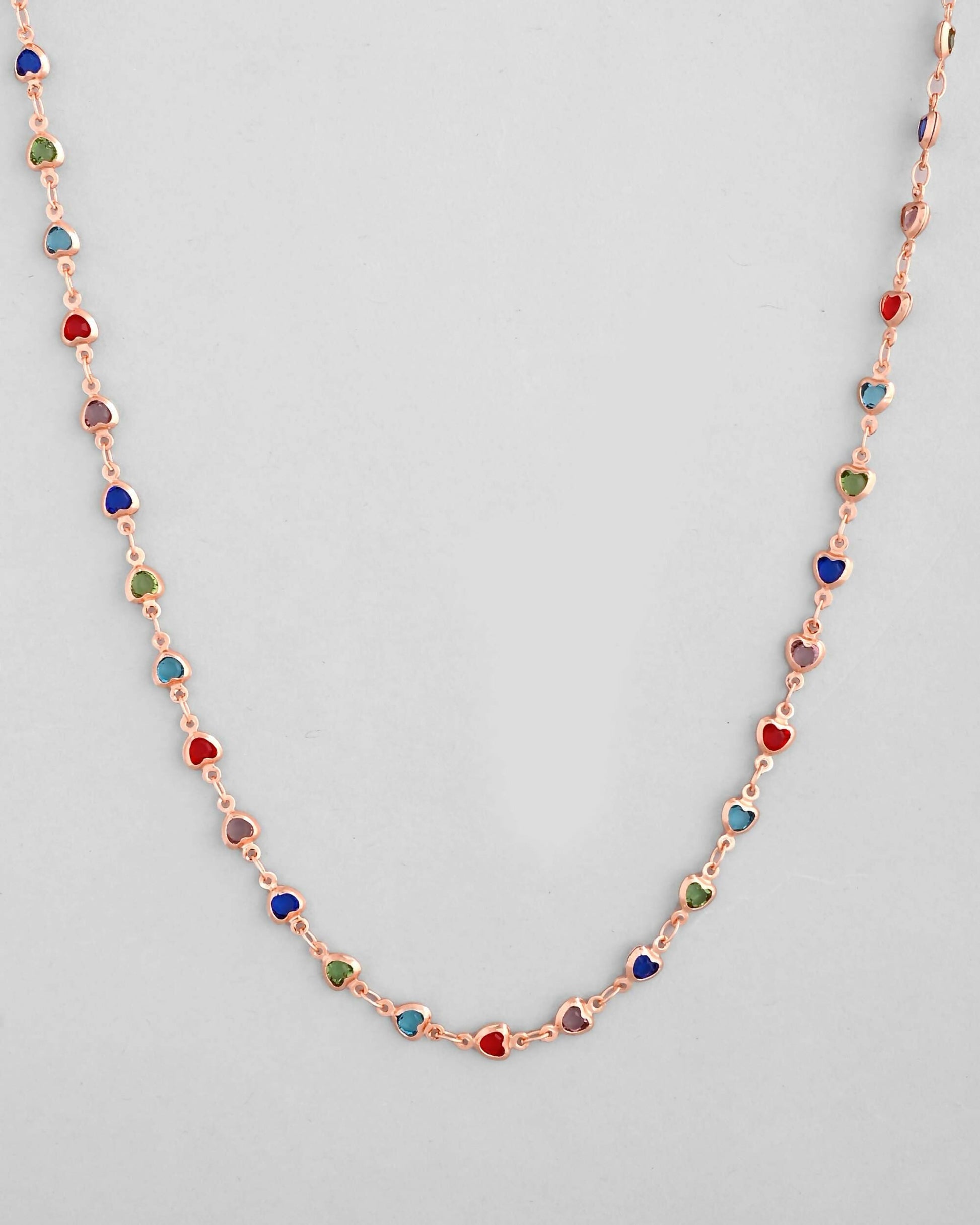 VOJ Gold-Polished Chain For Women With Multi Colour Hearts 