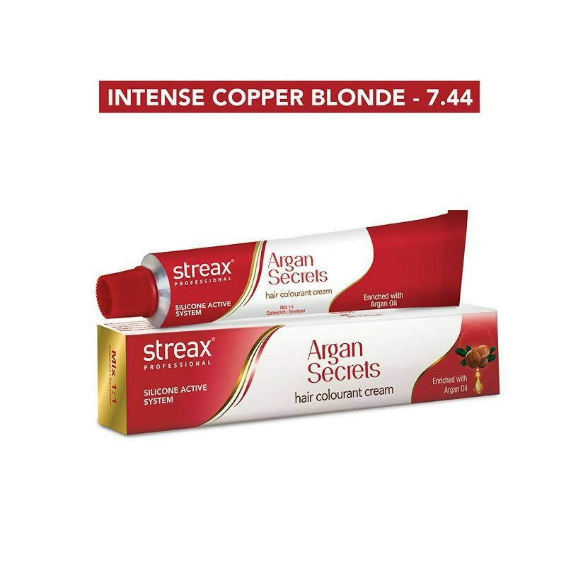 Streax Professional Argan Secrets Hair Colourant Cream - Intense Copper Blonde 7.44 