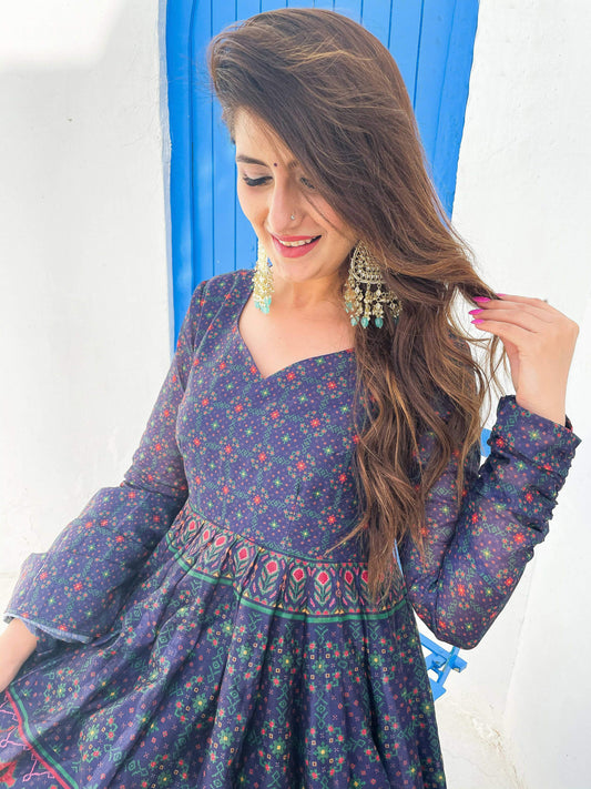 Partywear Designer Blue Chanderi Suit - Anbazaar - Grab2buy