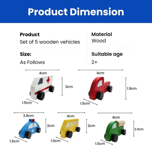 Matoyi Wooden Emergency Toy Vehicle Set of 5 - Grab2buy