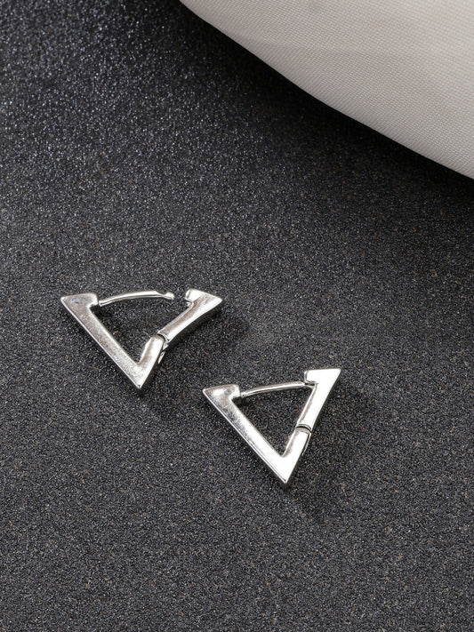 NVR Men's Silver-Plated Geometric Shape Stainless Steel Studs Earring