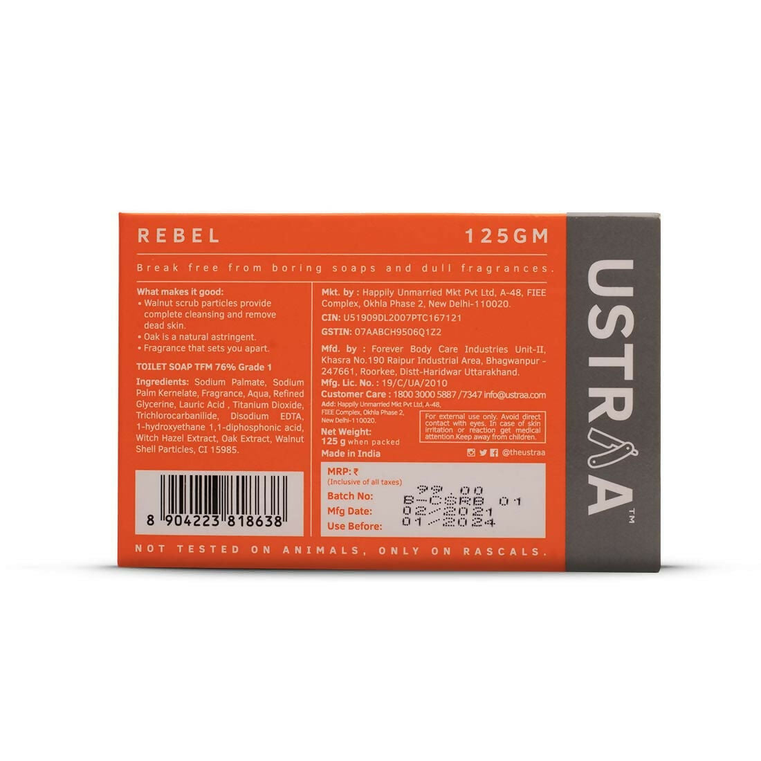 Ustraa Rebel Cologne Soap with Oak & Walnut, Triple-milled Soap, Mild Exfoliation with Walnut Granules  Grab2Buy Ustraa Grab2Buy