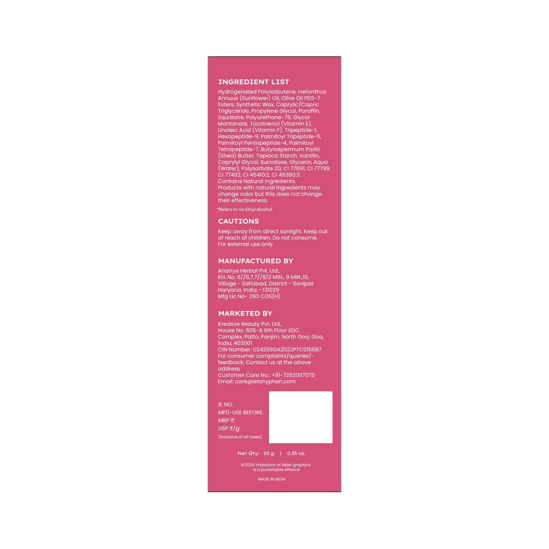 Hyphen By Kriti Sanon Marshmallow Vitamin Infused Peptide Lip Balm, Hydrate & Moisturize, Smoothen Lips & Repair Moisture Barrier 