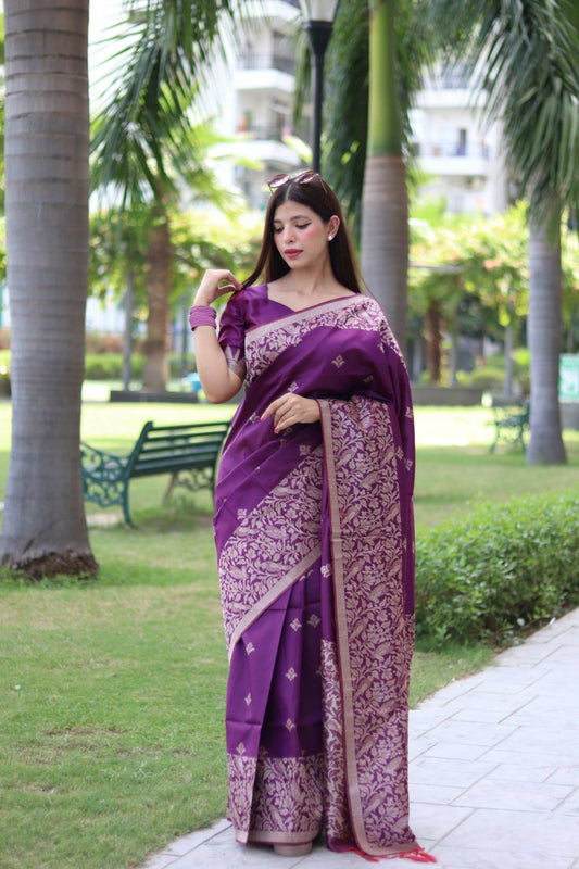 Aastha Fashion Purple Woven Handloom Raw Silk Saree with Blouse - Grab2buy