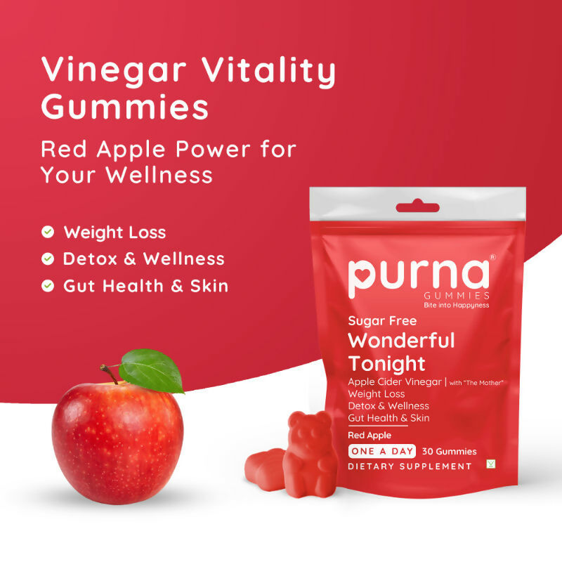 Purna Gummies Apple Cider Vinegar for Adults & Kids Better Digestion & Clear Skin 