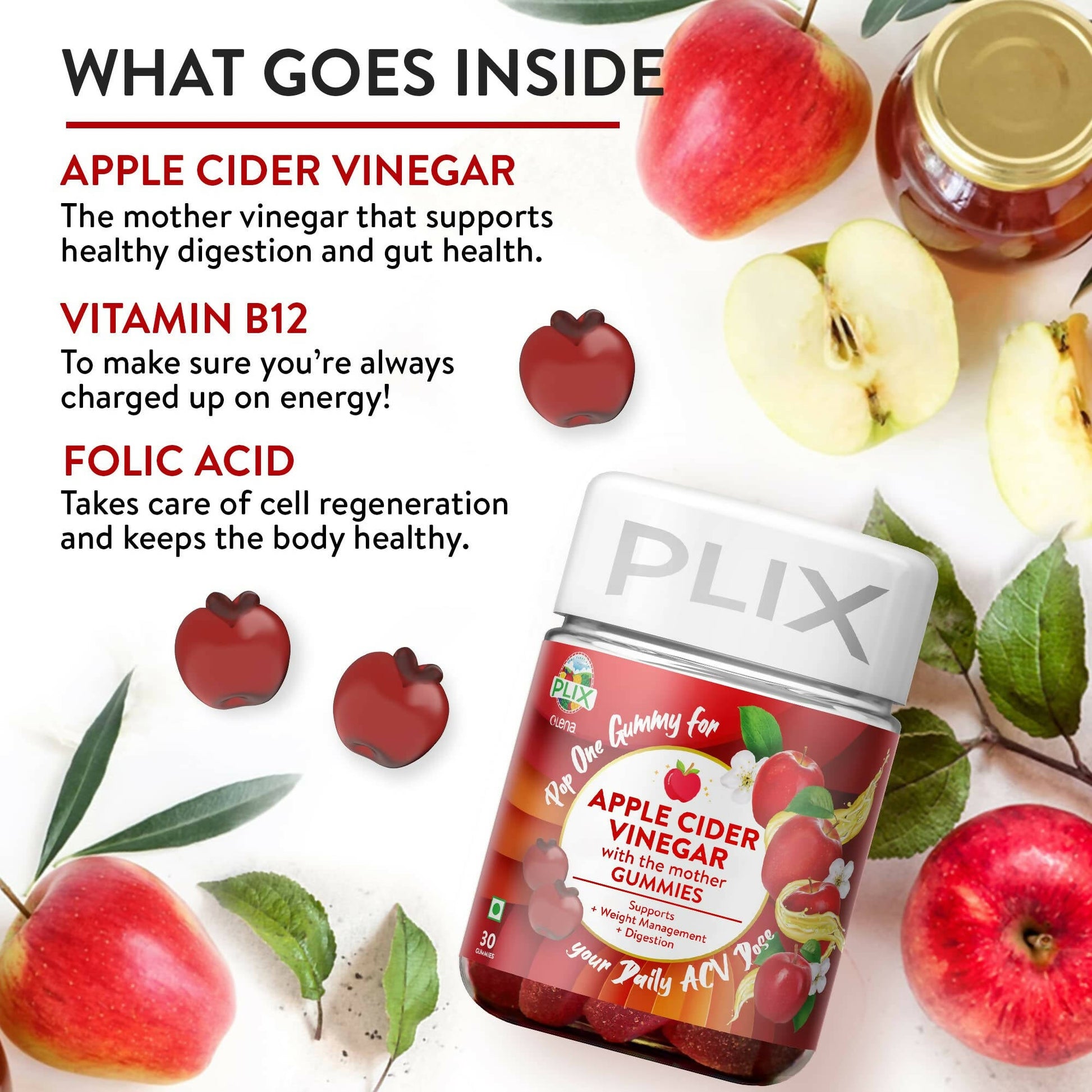 PLIX The Plant Fix Apple Cider Vinegar Gummies for Skin & Hair - Grab2buy