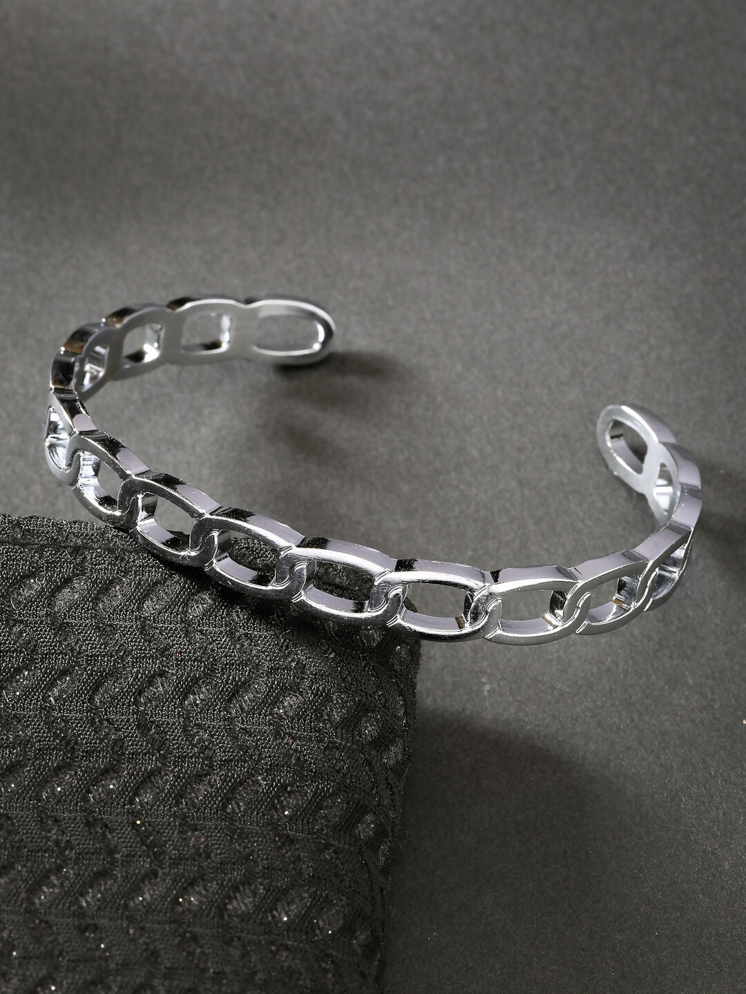 NVR Men's Set of 2 Silver & Black Rhodium-Plated Metal Cuff Bracelet - Swadesiicart