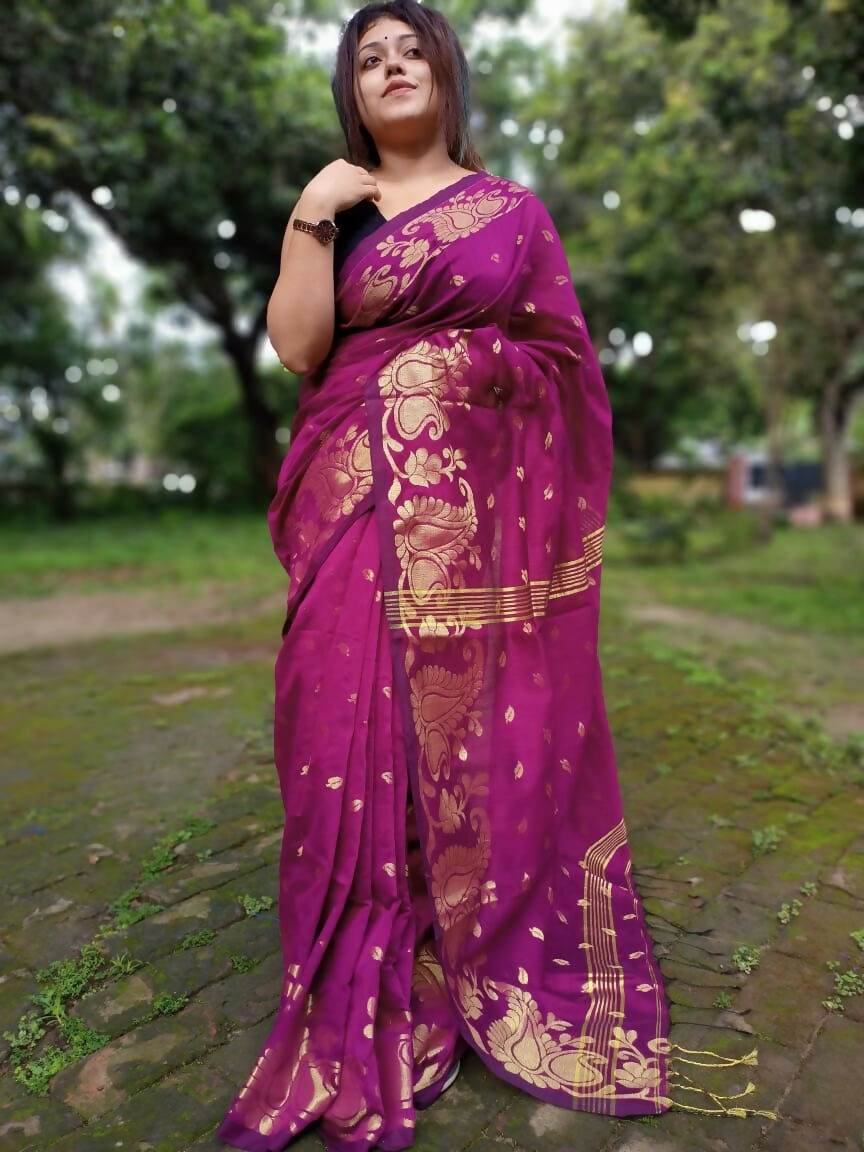 Exclusive Collection Purple Beautiful Cotton Silk Grab2Buy 