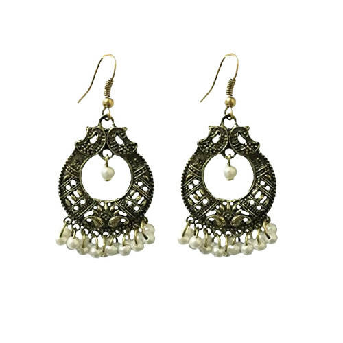 Tiaraa Women's Alloy Ethnic Polki Pearl Earrings (White) - Grab2buy