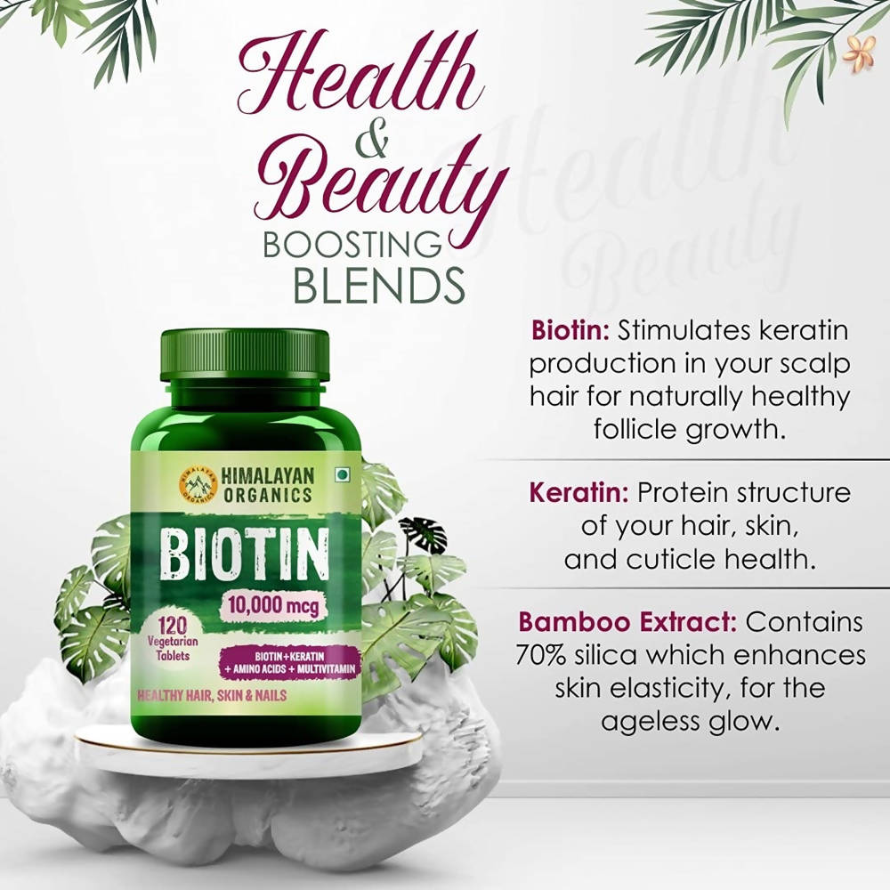 Himalayan Organics Biotin 10000 Mcg with Keratin, Amino Acids & Multivitamin Tablets 