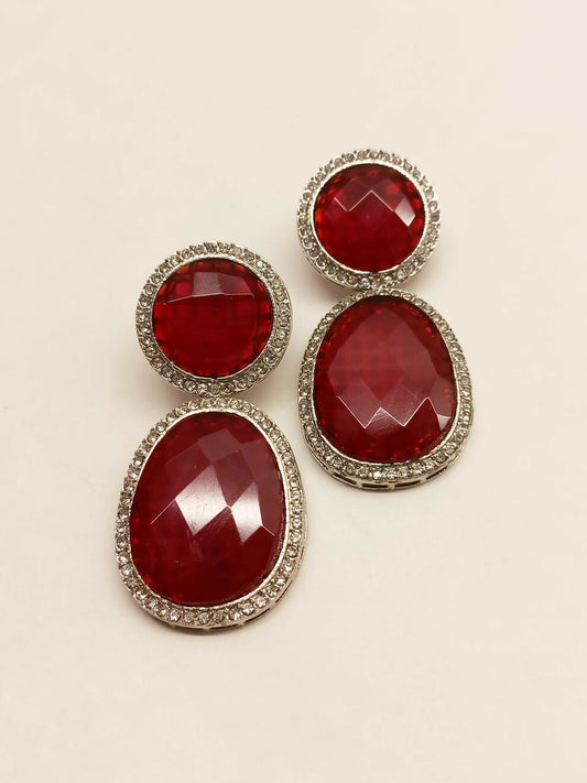 Red Smart Dangler Earrings With Rhino Stone Border| Earring For Women And Girls By House of Ree
