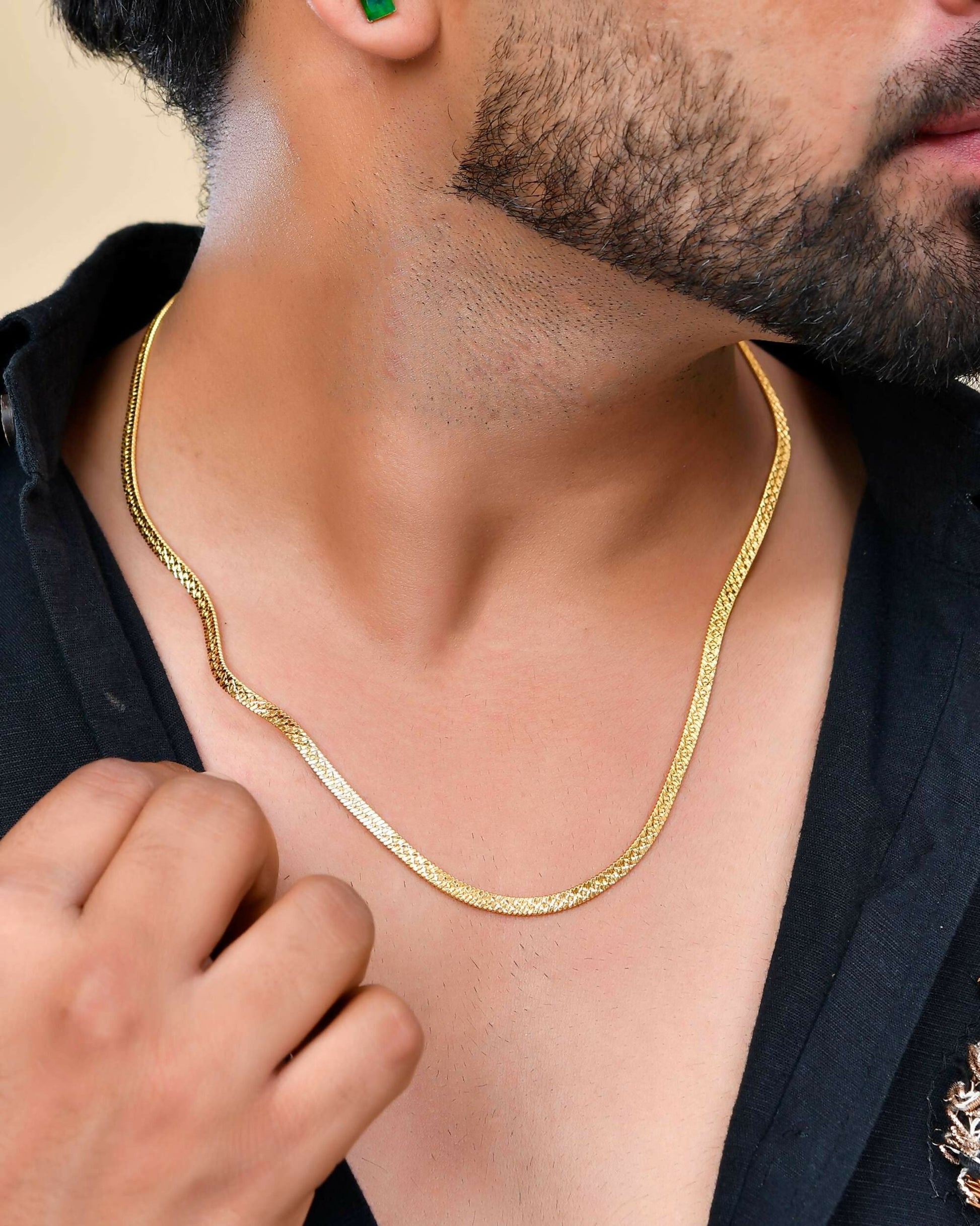 VOJ Men's Gold-Polished Thick Snake Chain 