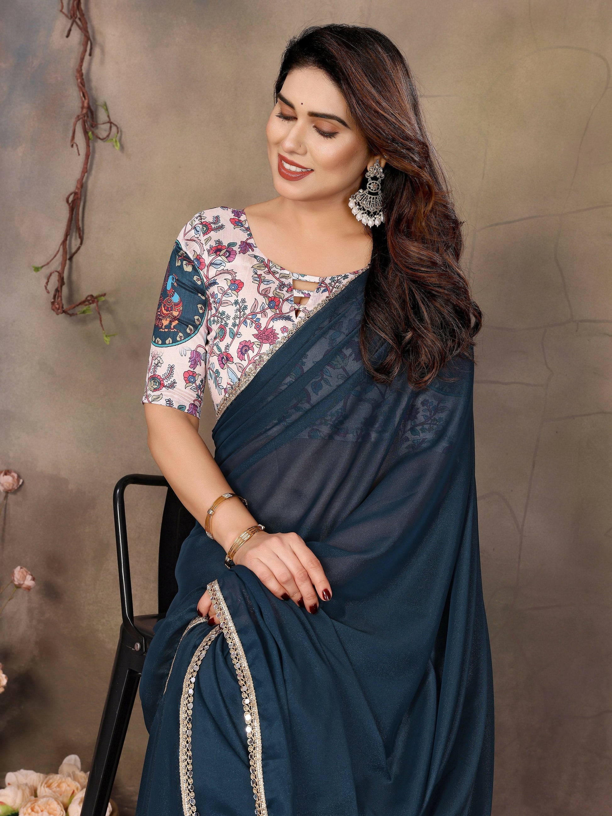 Partywear traditional Georgette Morpich Fancy Saree - Anbazaar