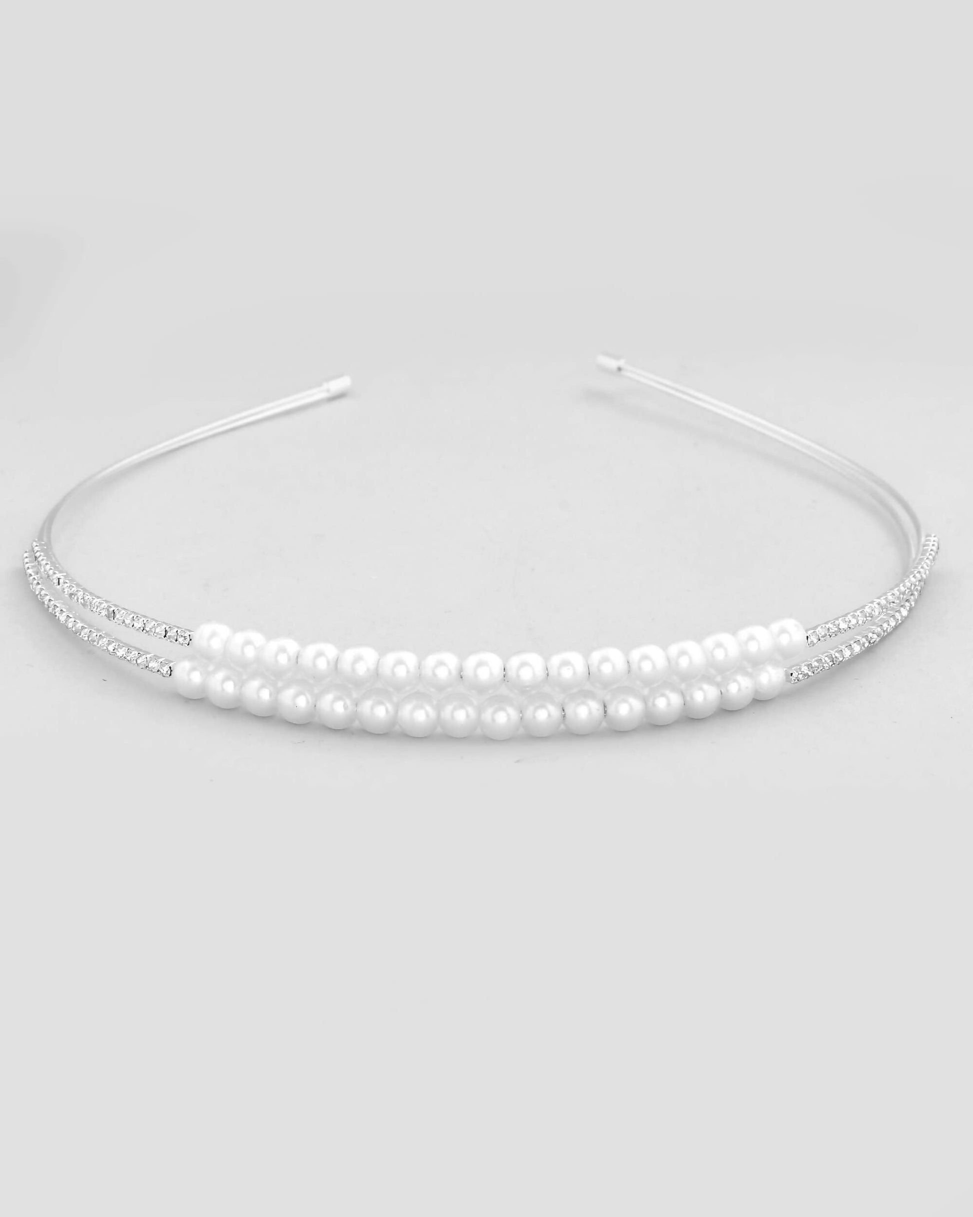 VOJ Silver Plated Pearl Studded Double Layer Hairband 