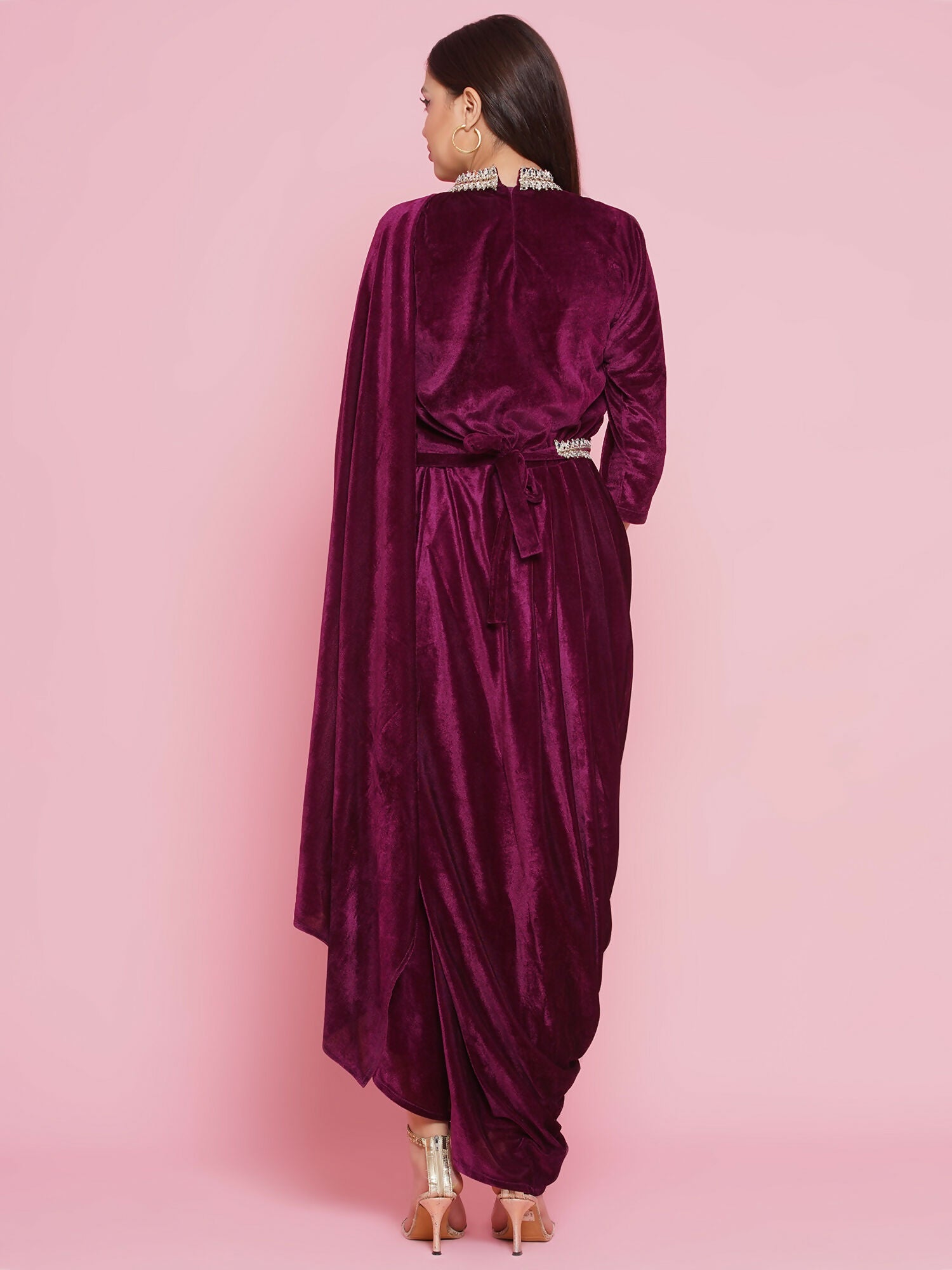 Joban Fashion Wine Drape Kurta and Pant
