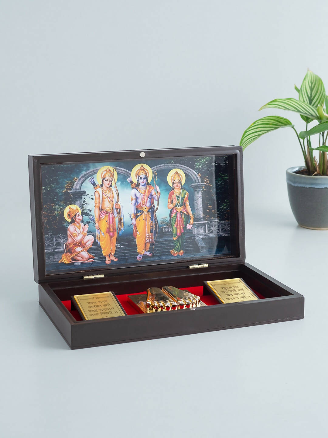 Golden Peacock 24 Ct Gold-Polished & Brown Ram Darbaar Pooja Box 