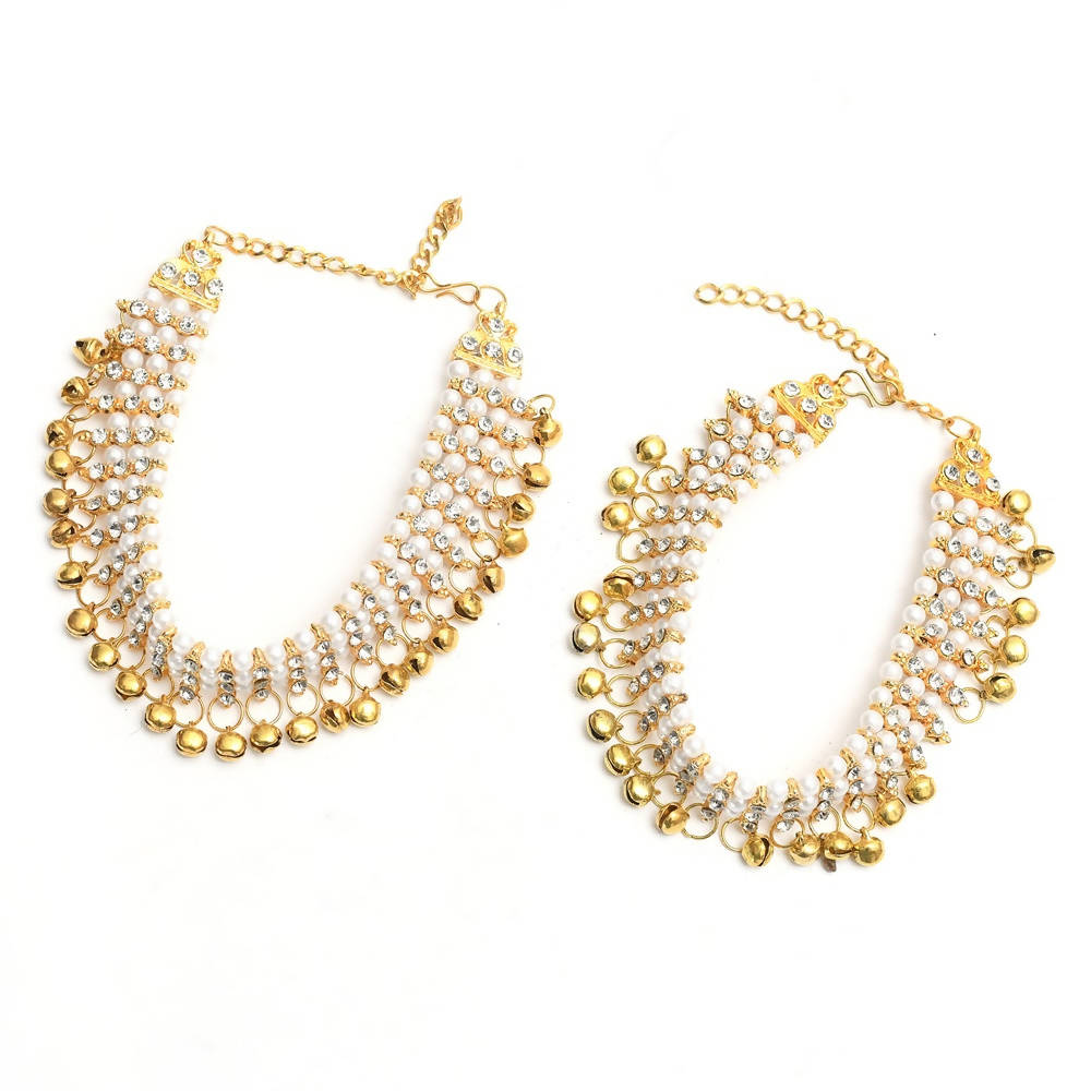 Mominos Fashion Kamal Johar Gold-Plated Pearls Anklets
