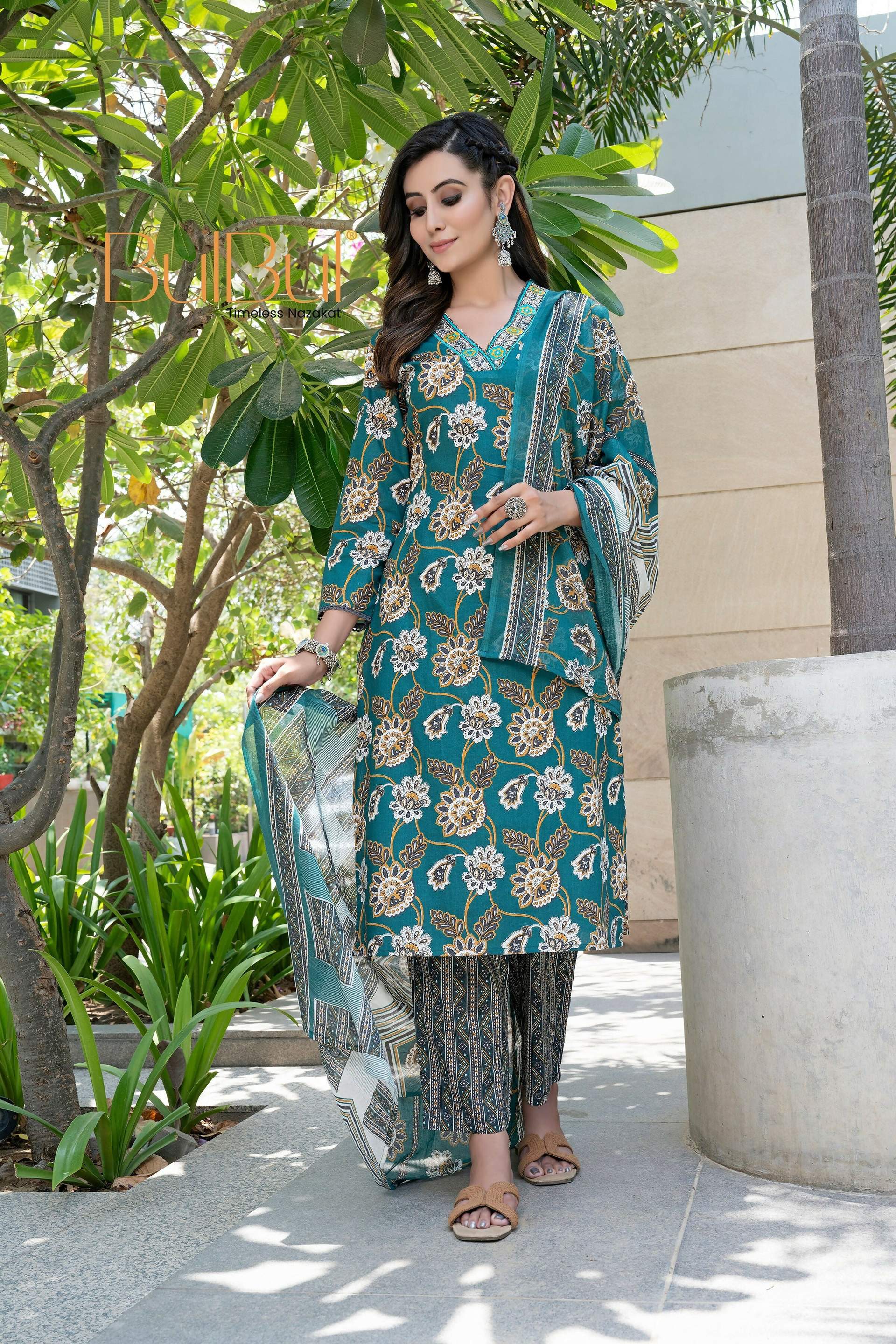BulBul Fashionista Green Cotton Kurta Set with Dupatta 