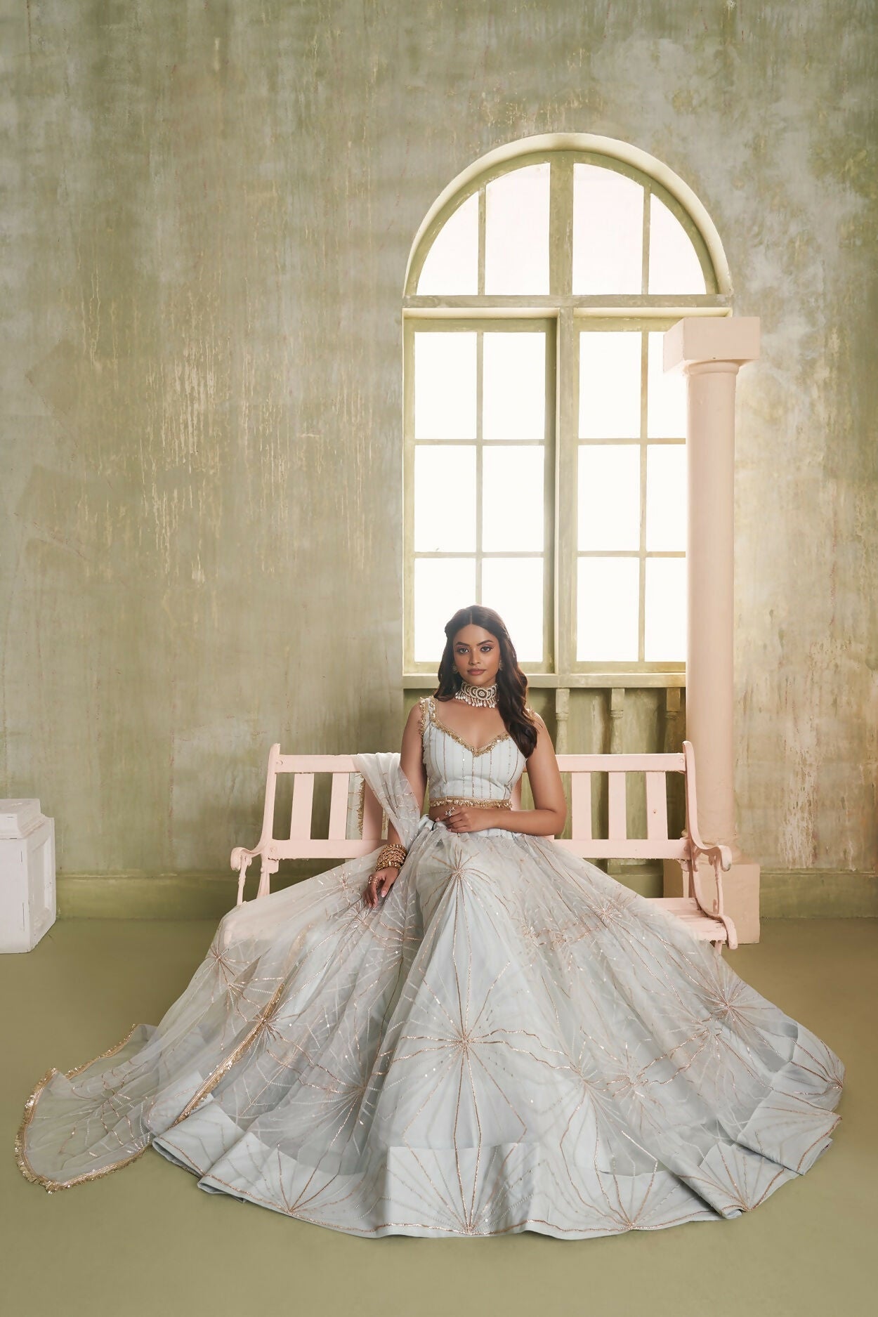 Eilara Light Gray Sequins Net Function Wear Lehenga Choli Set
