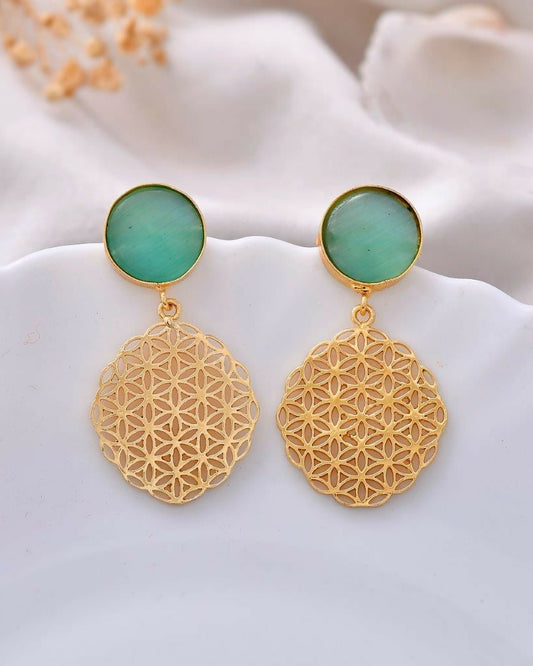 VOJ One Gram Gold Plated Teal Colored Stone Studded Earrings - Grab2buy