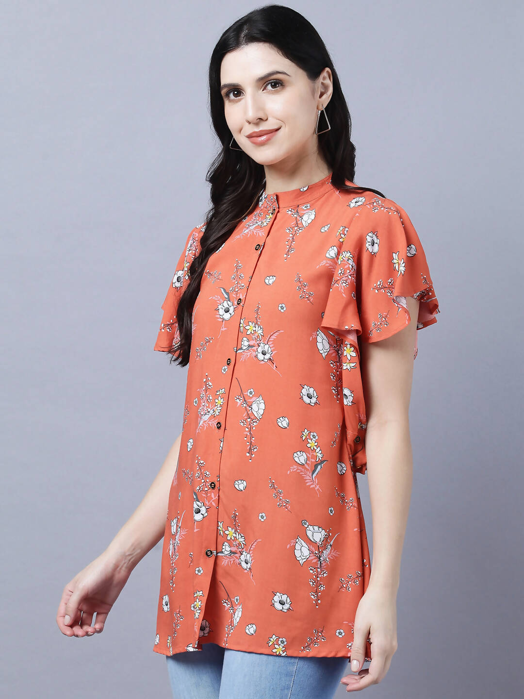 Myshka Stylish Orange Viscose Short Sleeve Women's Top