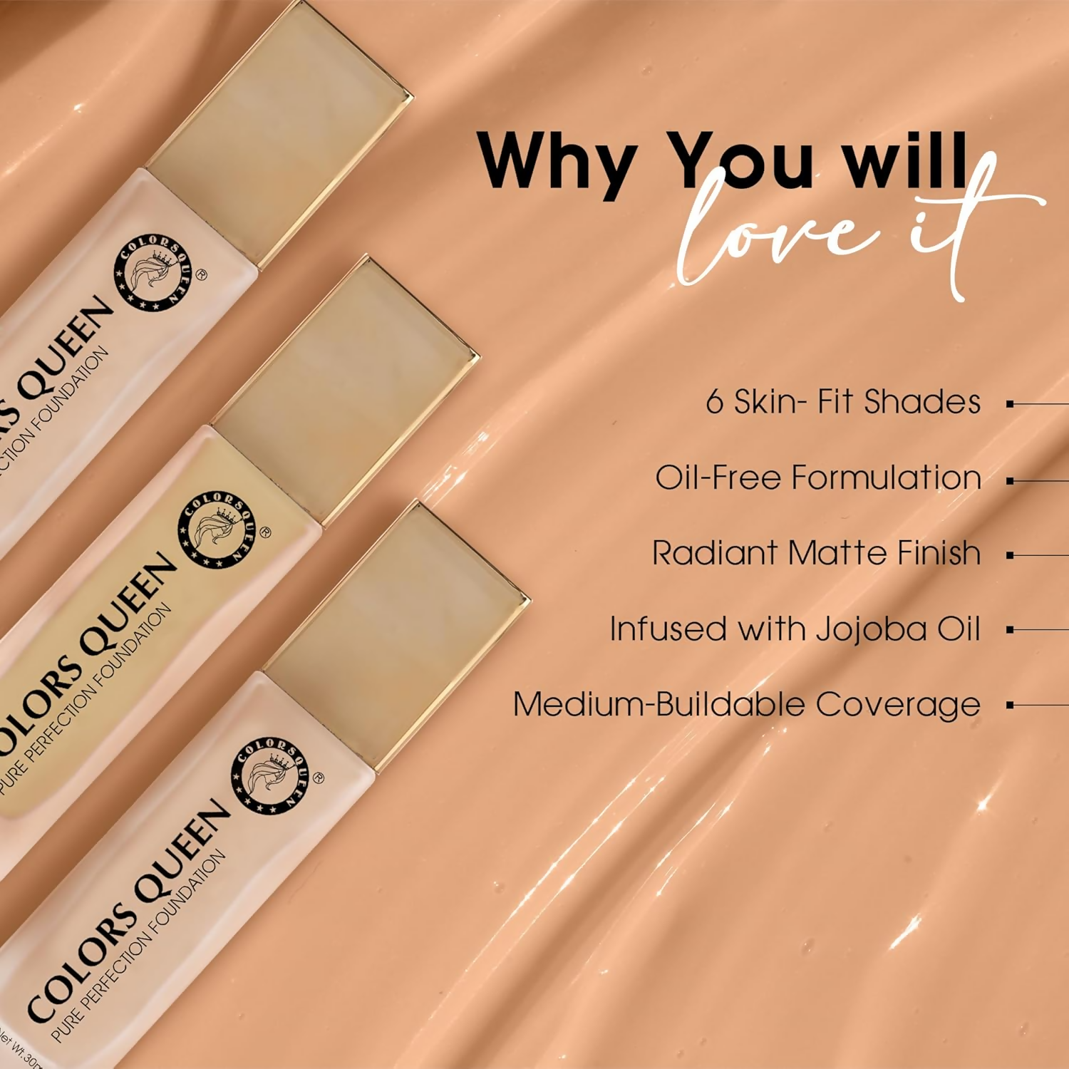 Colors Queen Pure Perfection Foundation – 03 Natural Beige  Grab2Buy Colors Queen Grab2Buy