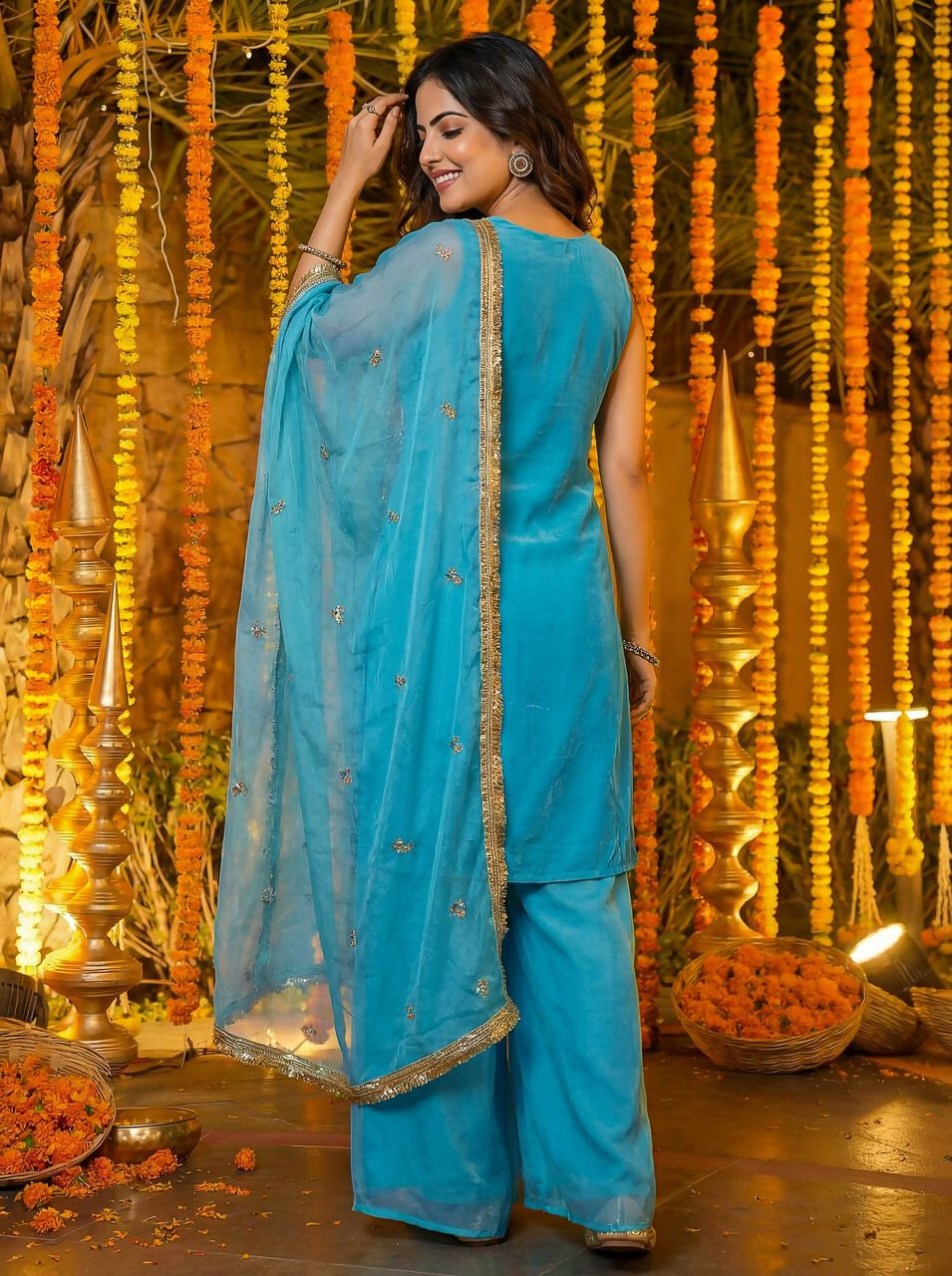 Teeya Creation Sky Fendy Silk Beads Work Designer Wedding Wear Salwar Suit