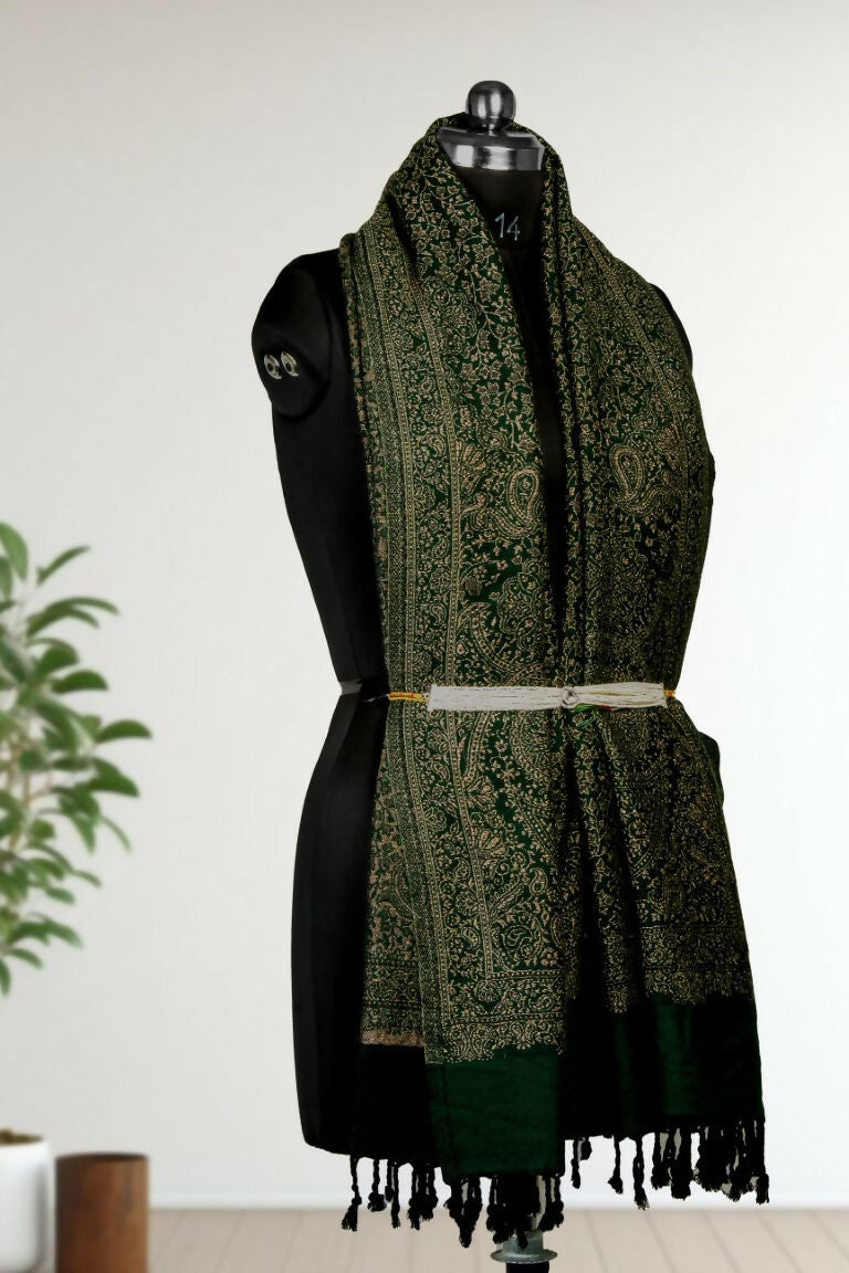 Weaving Mystery Handloom Pashmina Shawl-Kaani Zari - Green  Grab2Buy Weaving Mystery Grab2Buy