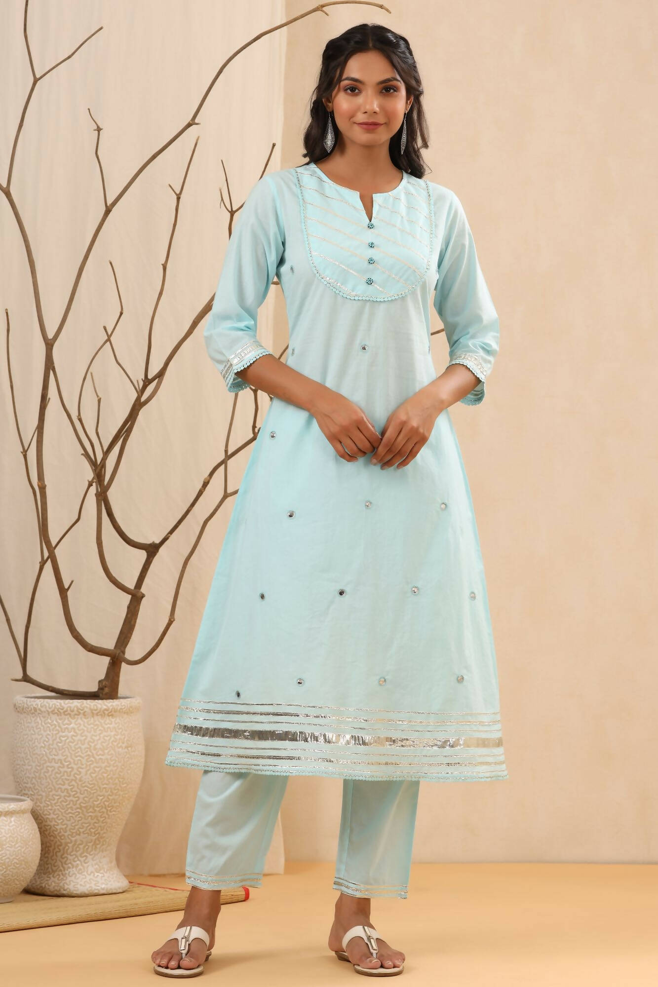 Juniper Women Skyblue Cambric Gotta Work Straight Kurta Sets | Grab2Buy