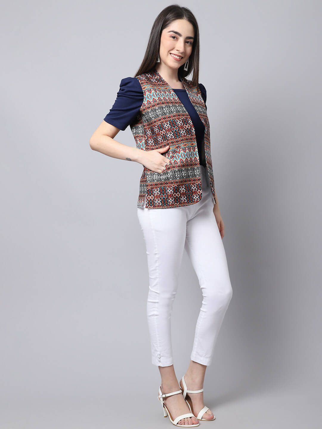 Even Apparels Brown 100% Viscose Rayon Open Front Gillet