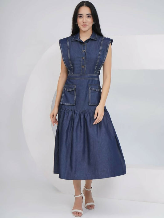 Joban Fashion Blue Denim Midi Dress
