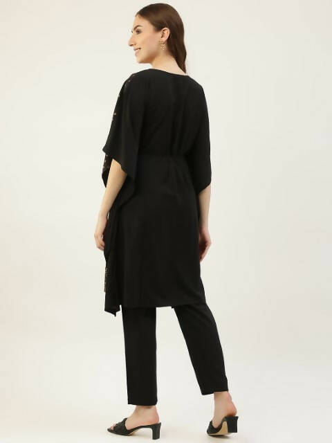 FIORRA Women's Black Poly Crepe Kaftan Type Kurta Set 