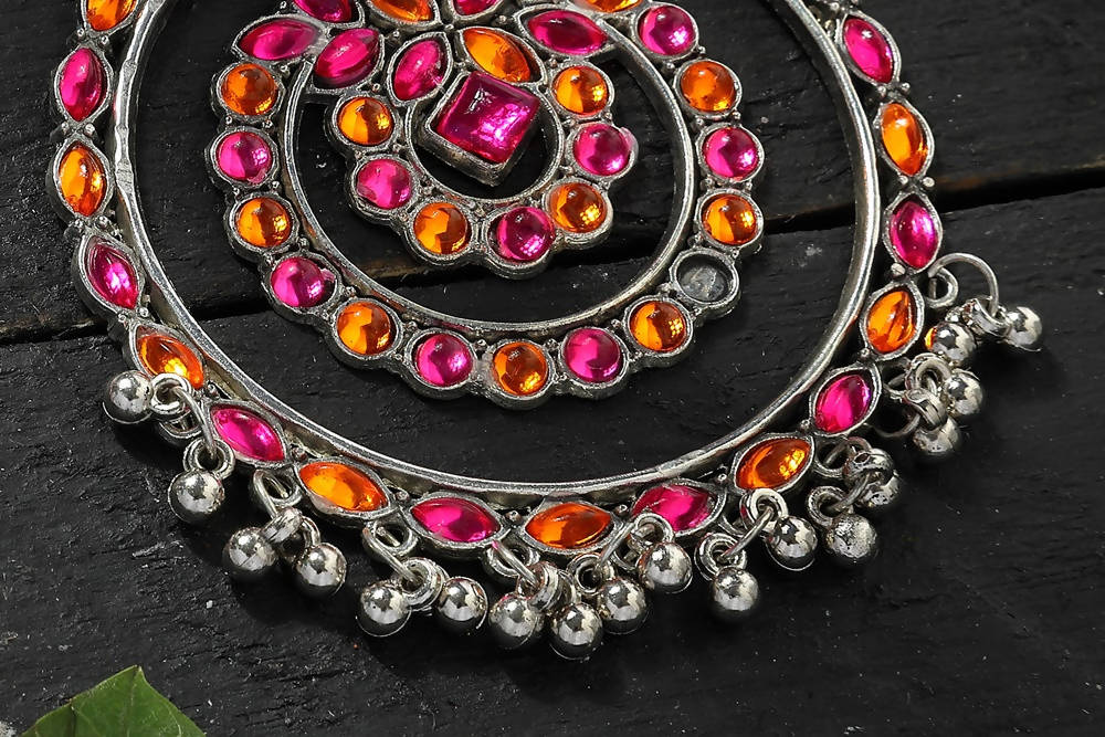 Mominos Fashion Johar Kamal Women's Pink & Orange Kundan Circles Earrings - Grab2buy