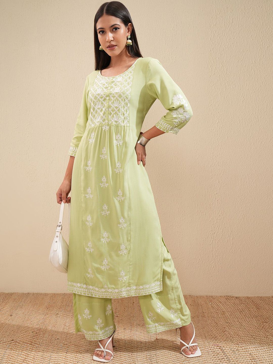 Vishudh Floral Embroidered A Line Kurta with Palazzos | Grab2Buy