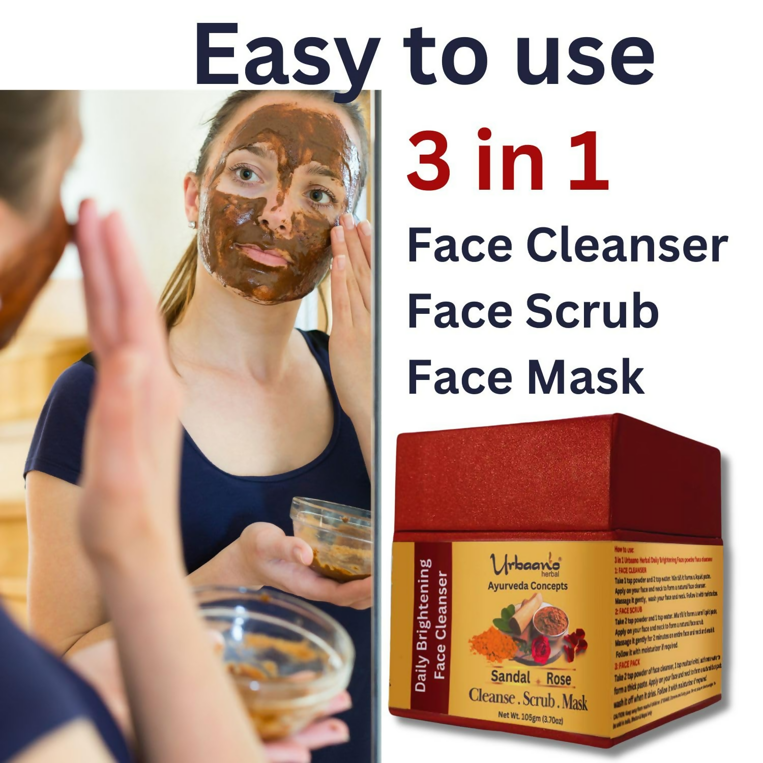 Urbaano Herbal Ayurveda Concepts Face Brightening Cleanser, Scrub, Mask 3-in-1 Instant Glow  Grab2Buy Urbaano Herbal Grab2Buy