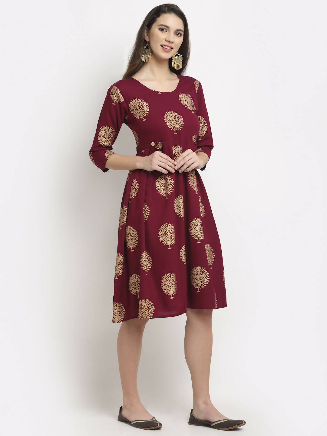 Rudra Bazaar Gold Boota Printed Wine Kurti
