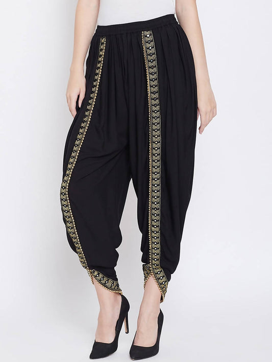 Cheera Women’s Black Dhoti With Golden Lace - Grab2buy