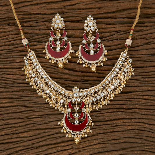 Joban Fashion Women Golden White Maroon Necklace Set 