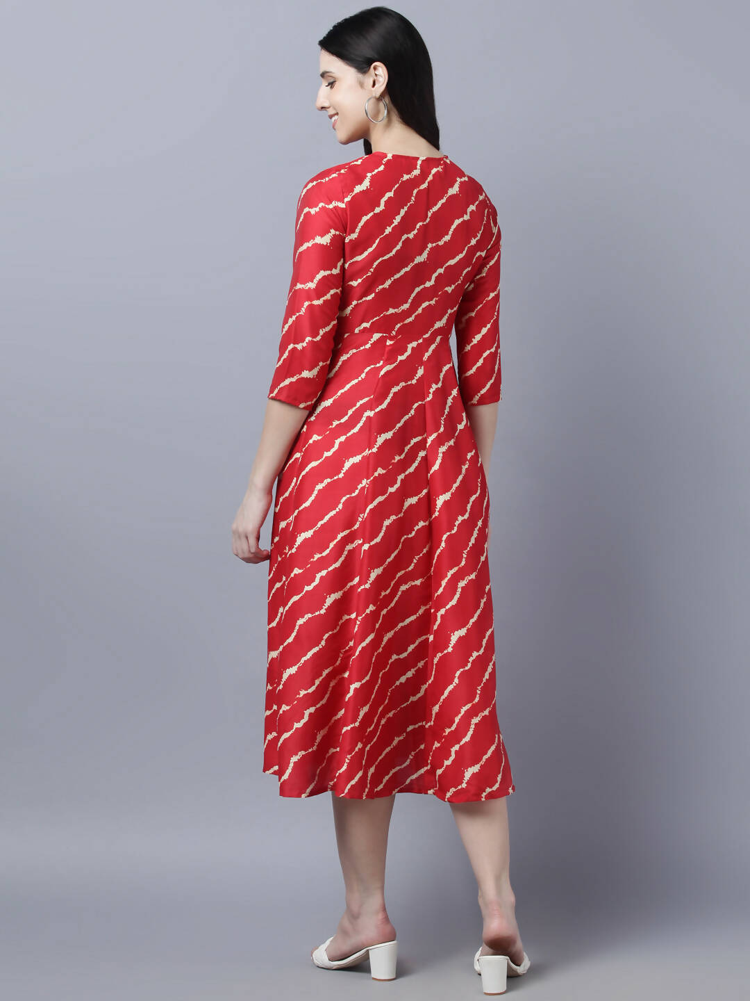 Myshka Women's Stylish Red 3/4 Sleeve Dress