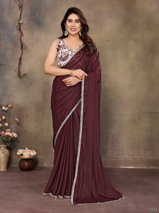 Partywear traditional Georgette Dark Brown Fancy Saree - Anbazaar