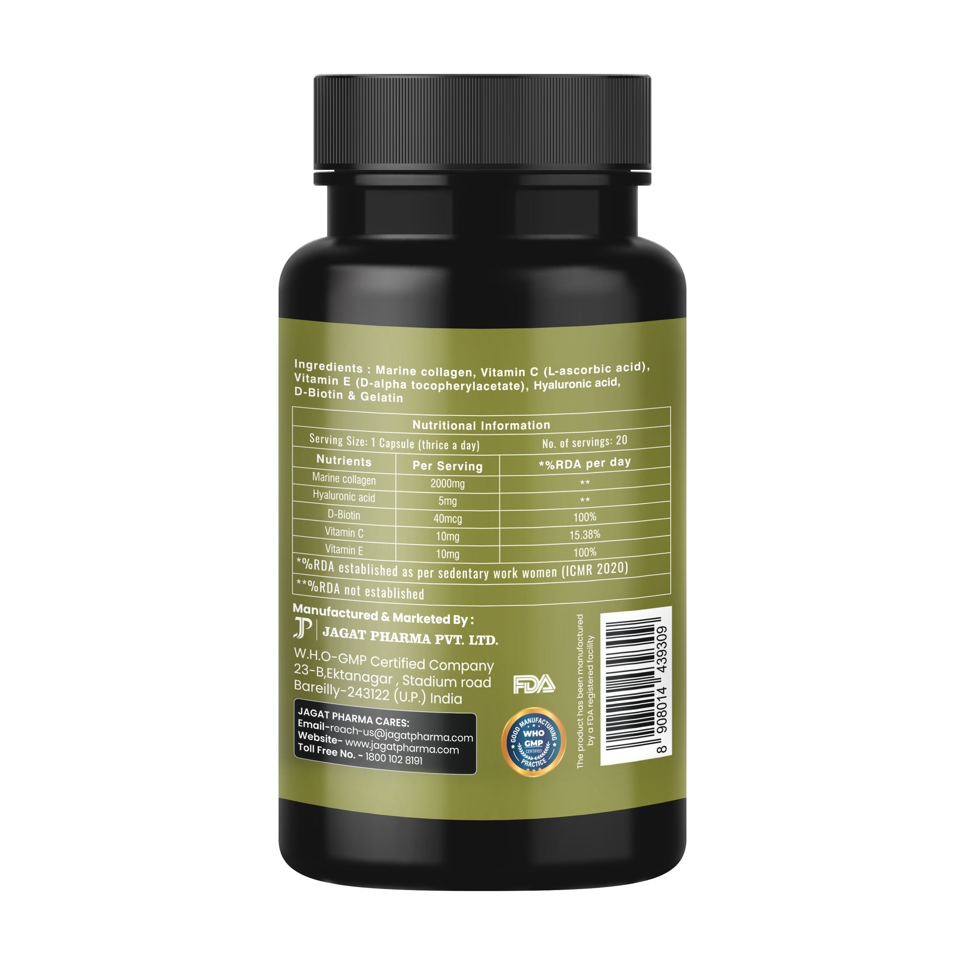Jagat Pharma Marine Collagen Capsules for Hair, Skin, Joint, Nail, Bones 