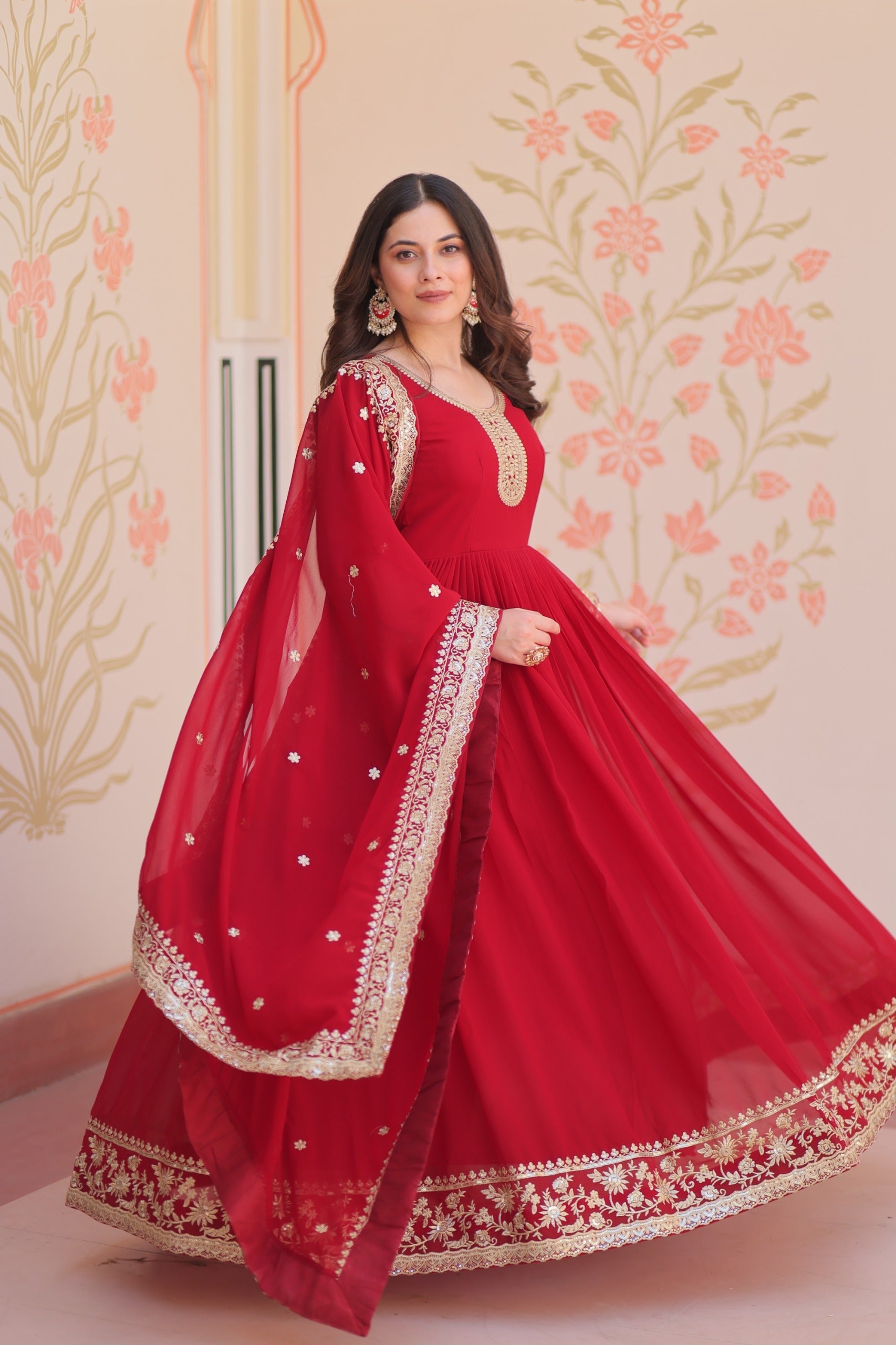 Evanik Faux Georgette With Embroidered Work Wedding Gown Dupatta